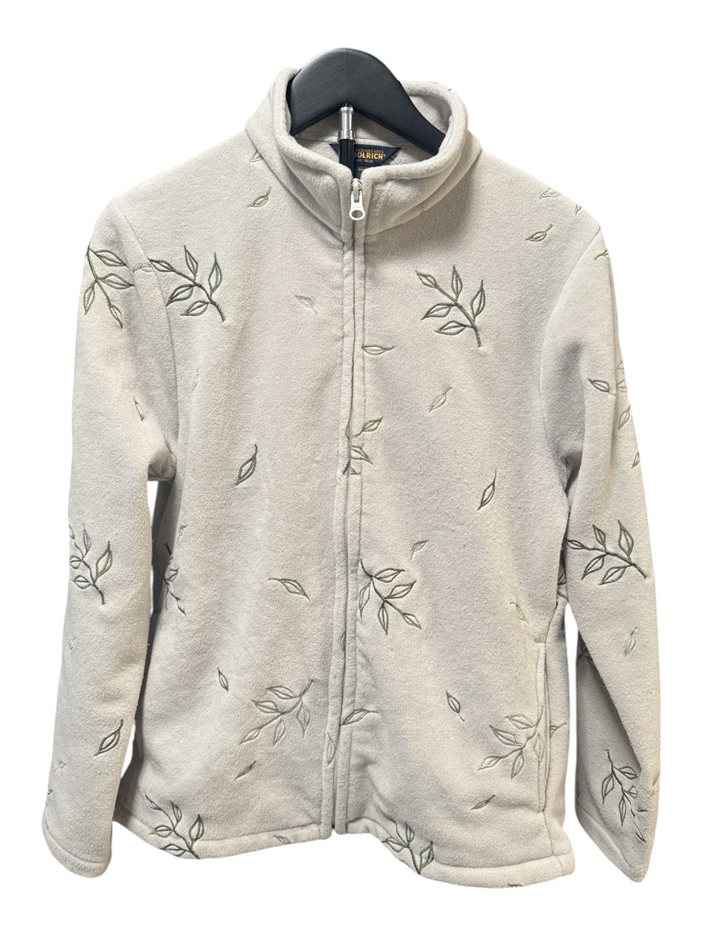 Vintage Woolrich Cream Fleece Jacket with Leaf Embroidery